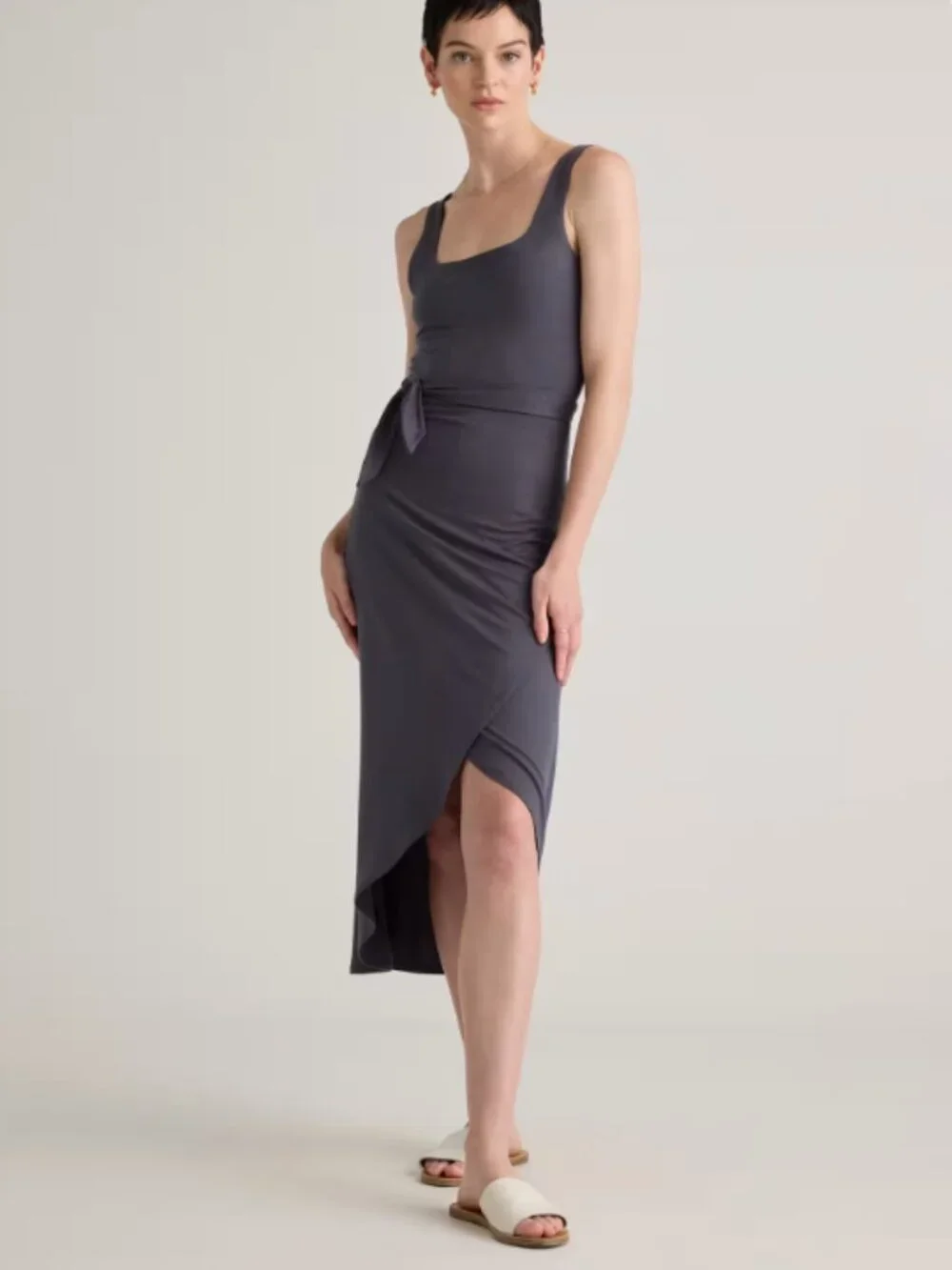 Quince Tencel Jersey Side Tie Midi Dress Carbon Grey Medium - Picture 1 of 4